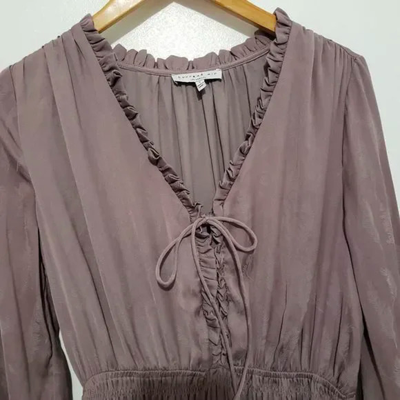 ANTHRO Current Air Drapey Ruffled feather dress S - Picture 3 of 6